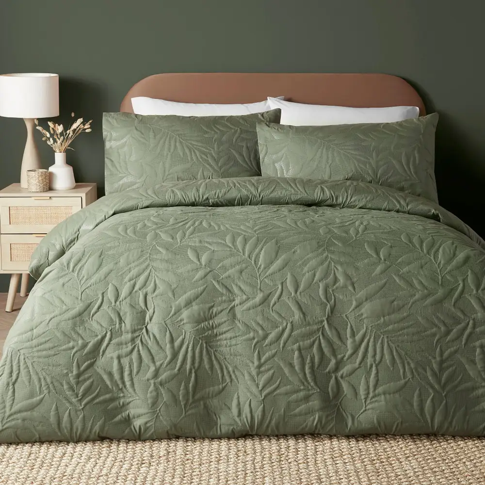 Reversible Leaf Microfiber Duvet Cover Set