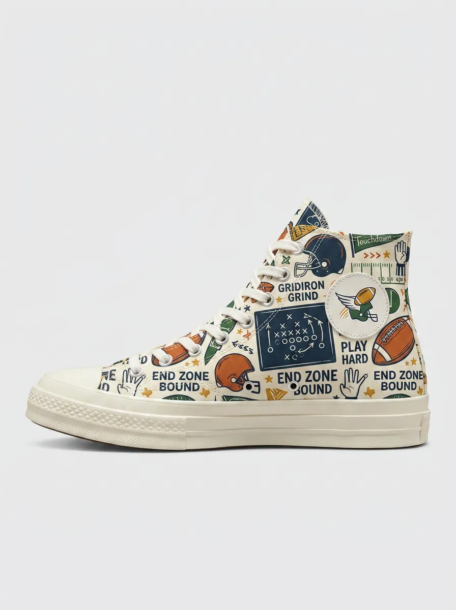 Unisex American Football Lover Gridiron Pattern Printed Sneakers