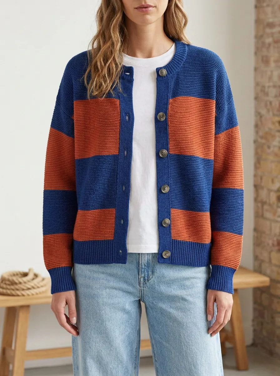 Easy Layer Rugby Striped Knit Cardigan