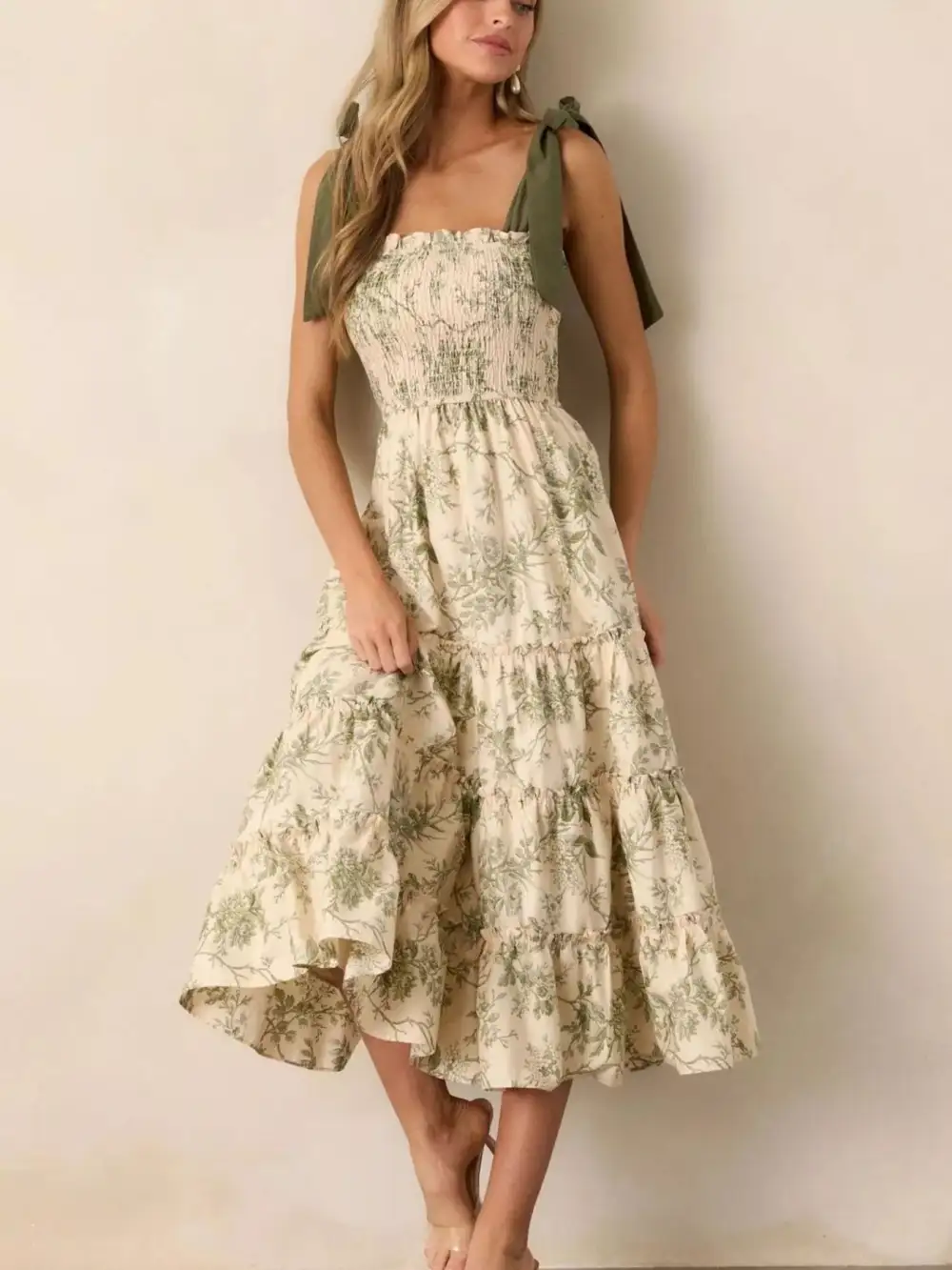 Floral Print Smocked Tiered Midi Dress Effortlessly Feminine