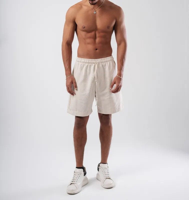 Striped Linen Blend Pull On Shorts
