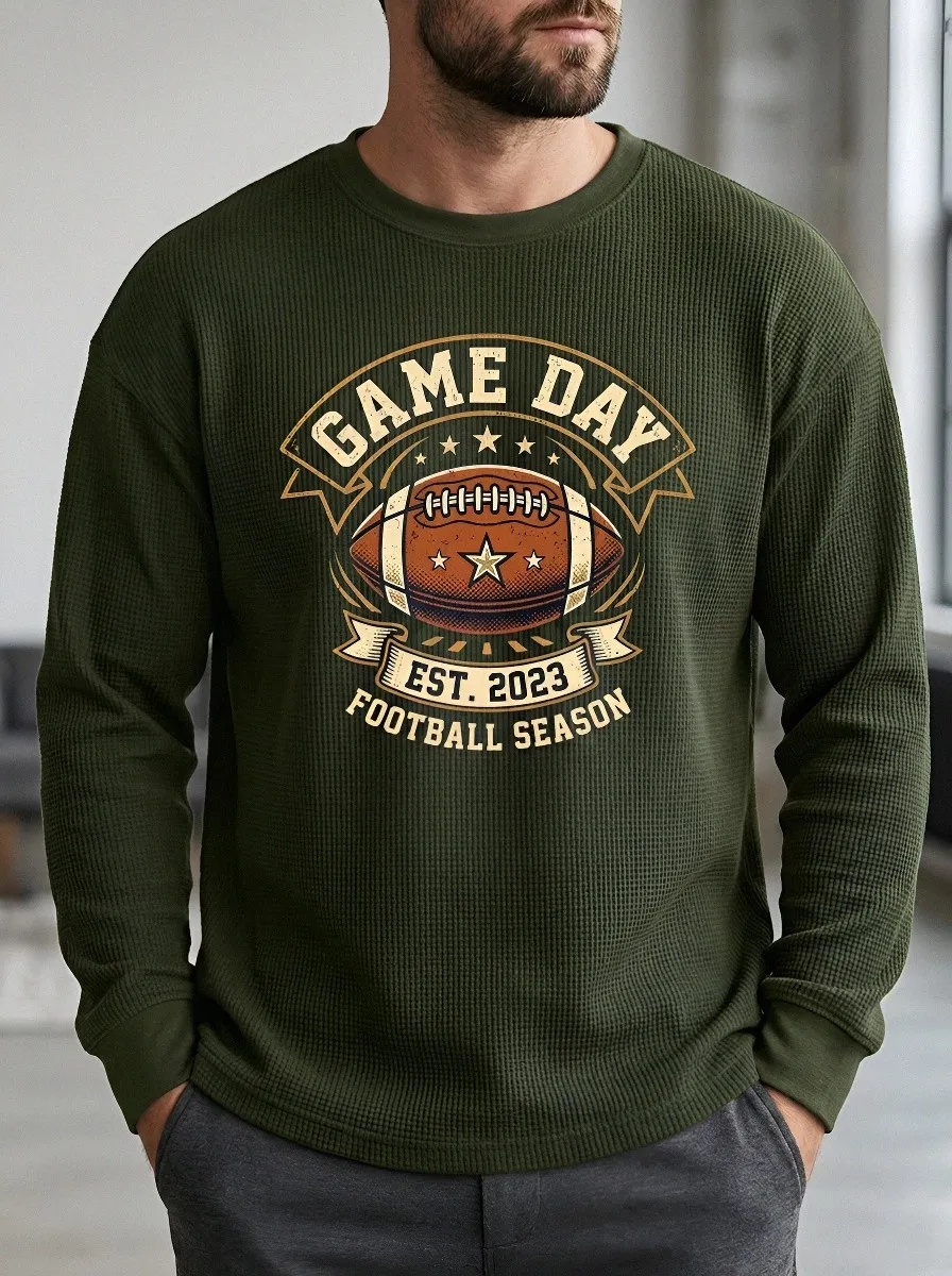 Men's American Football Game Day Vintage Printed Waffle Sweatshirt