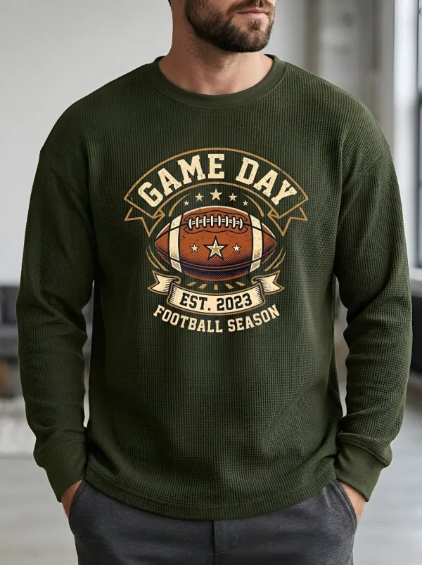 Men's American Football Game Day Vintage Printed Waffle Sweatshirt