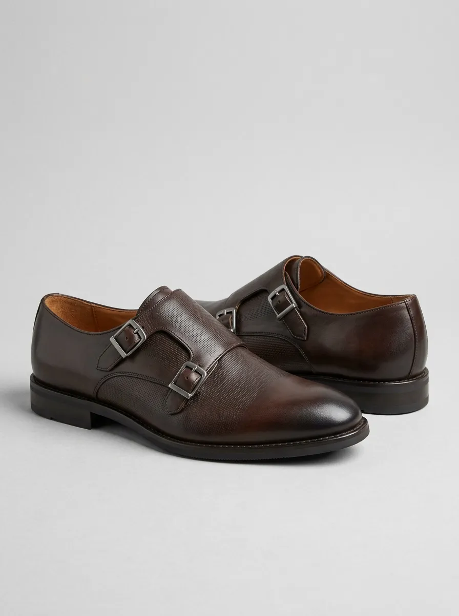 Men's Easygoing Business Formal Perforated Leather Double Monk Strap Shoes