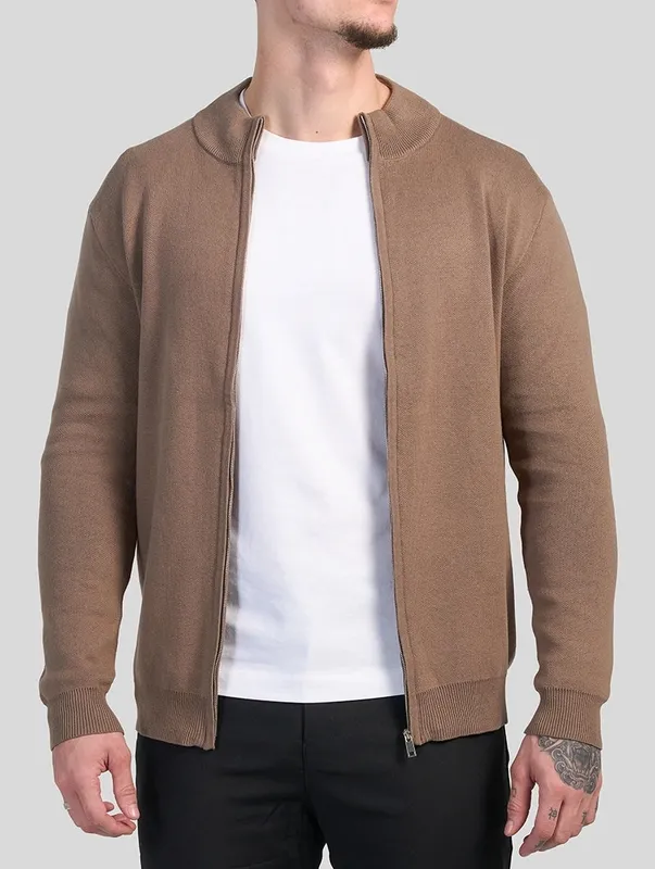Brown Zip Front Sweater