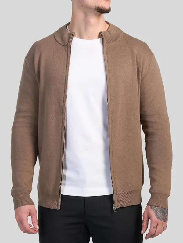 Brown Zip Front Sweater