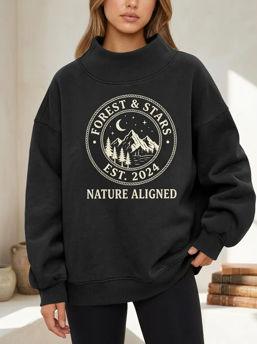 Women's Nature Forest Stars Mountain Printed Sweatshirt