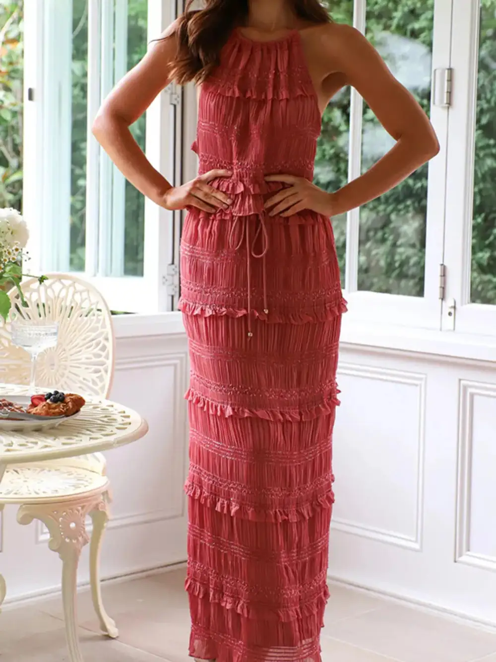 Elegant Sleeveless Top And Maxi Skirt Set