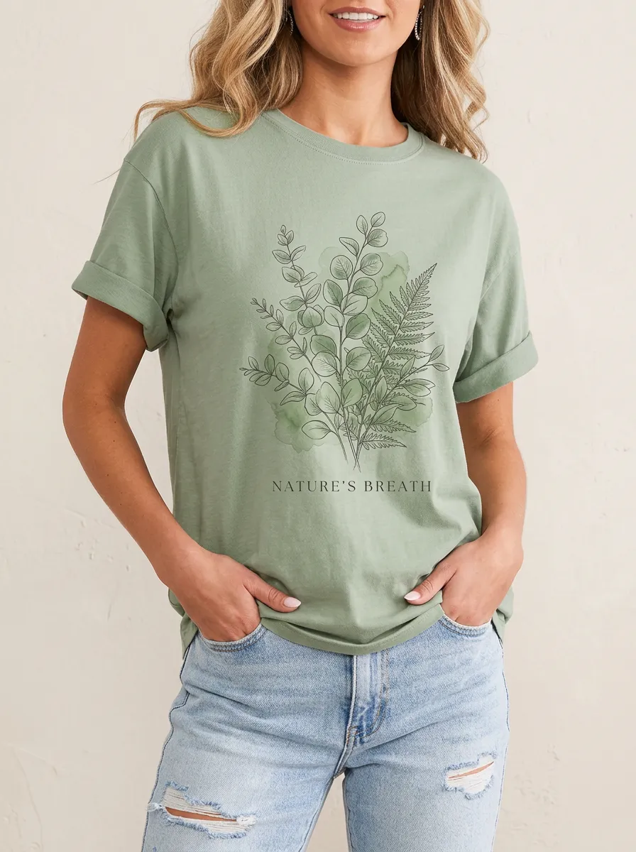 Women's Nature Lover Botanical Fern Eucalyptus Printed T-shirt