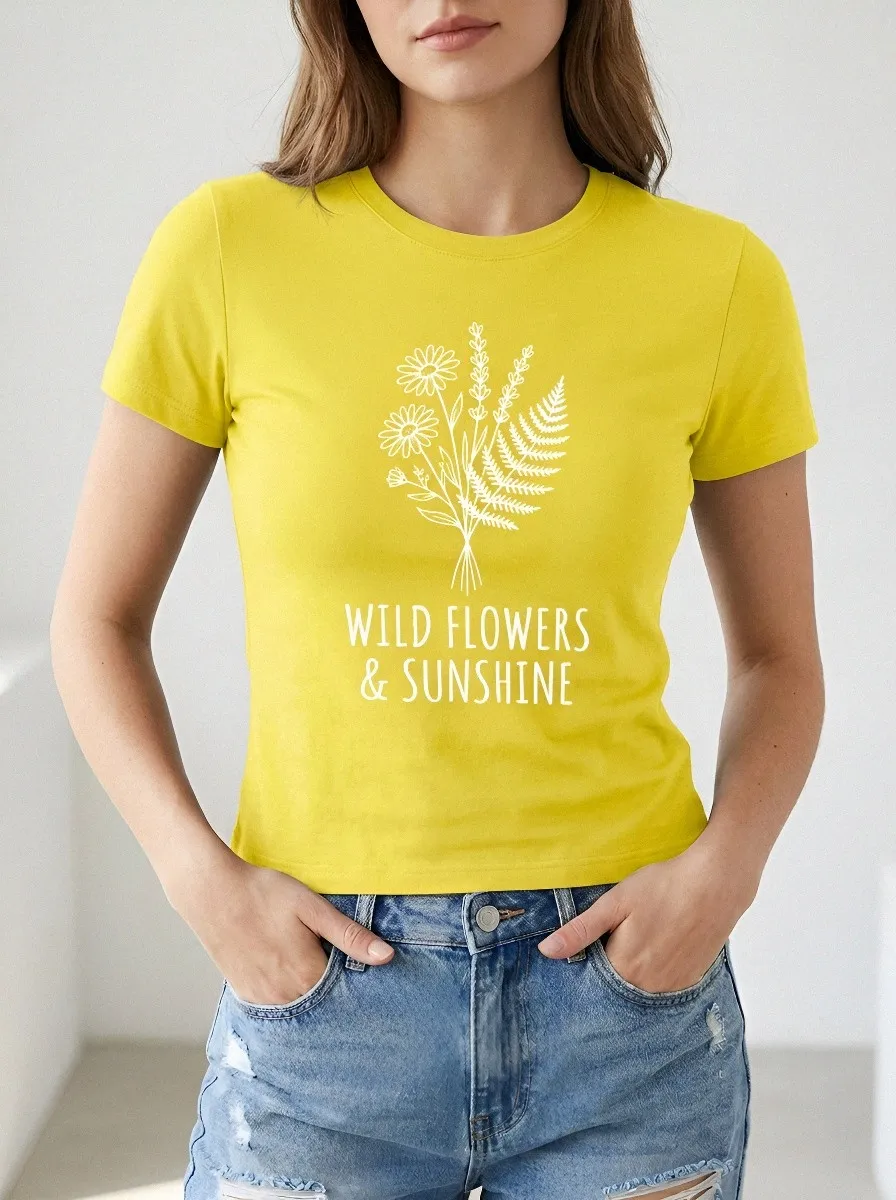 Women's Nature Lover Wildflowers & Sunshine Printed T-shirt