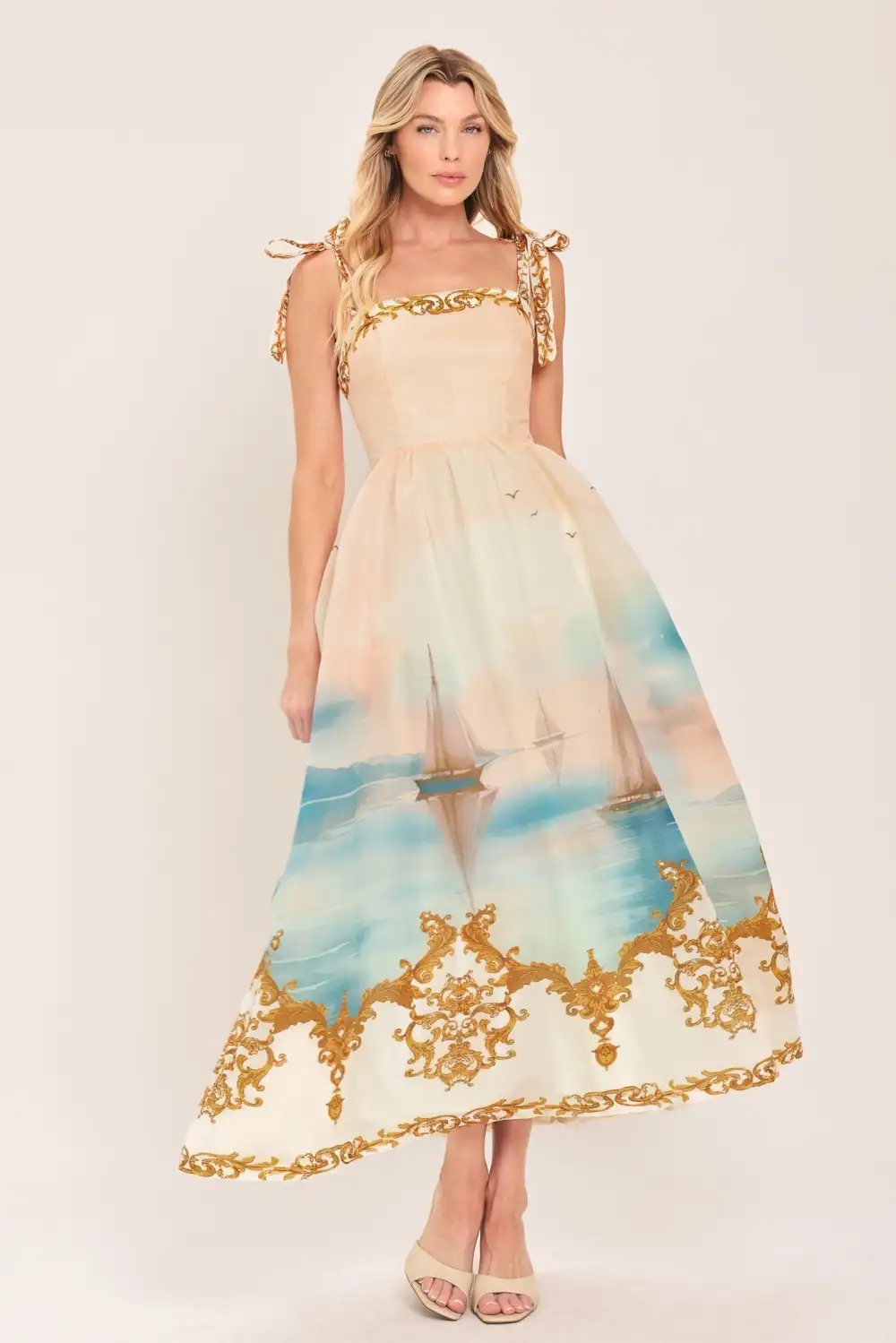 Smocked Printed Midi Dress