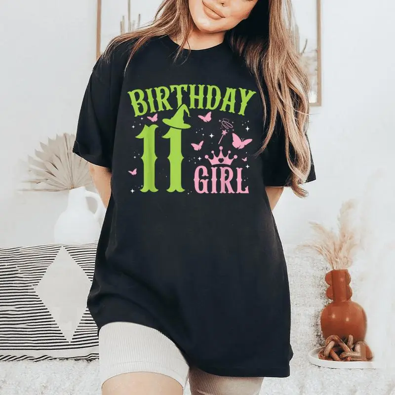 Green Pink Theme 11 Year Old Birthday Girl Witch Party Bday Women's Oversized Comfort T-Shirt