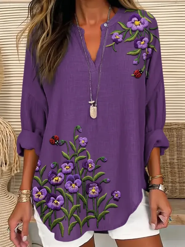 Women's cotton and linen printed top