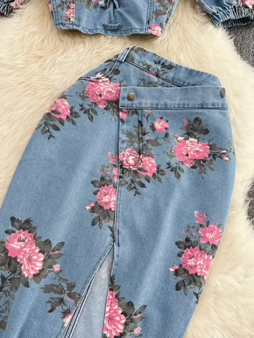 Smocked Denim Coordinated Set Pants