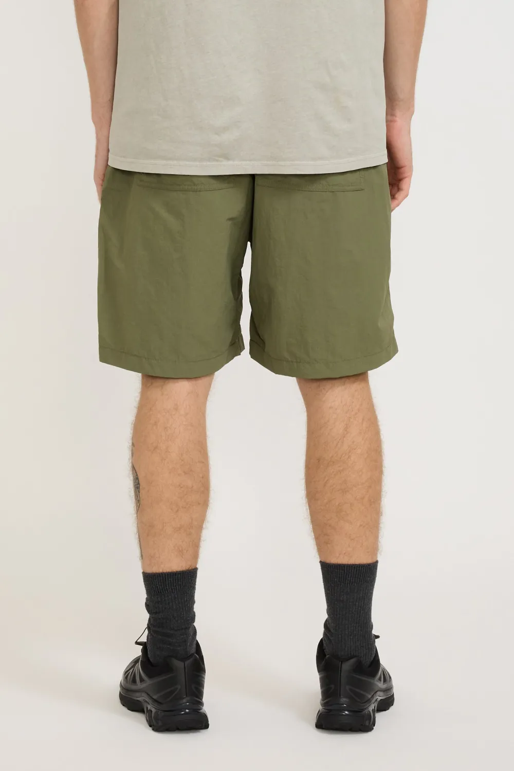 Olive Green Nylon Loose Fit Shorts