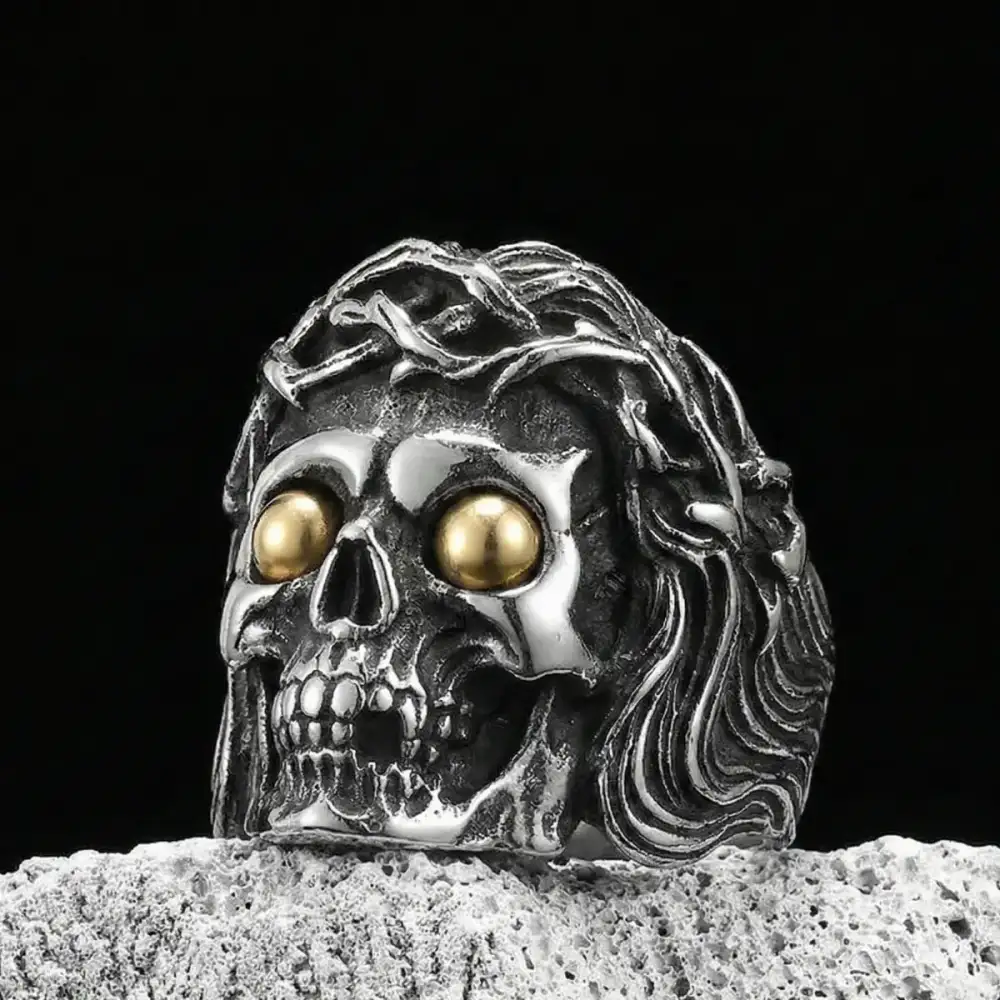 Men's Crown Of Thorns Skull Ring