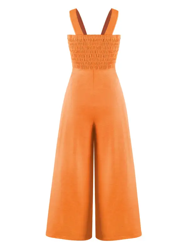 Square Neck Slim Pleated Jumpsuit