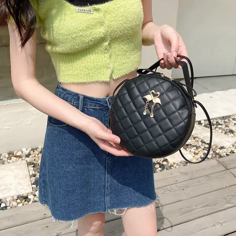 Compact Quilted Round Handbag