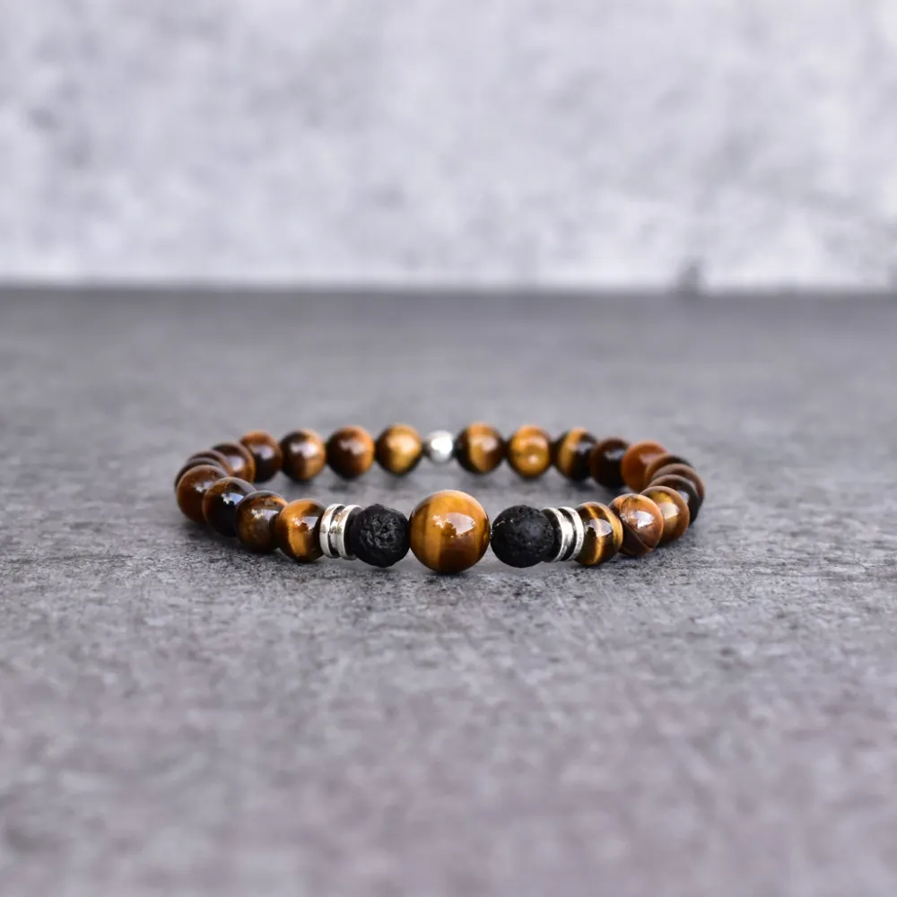 Tiger-Inspired Tiger Eye Lava Bead Bracelet