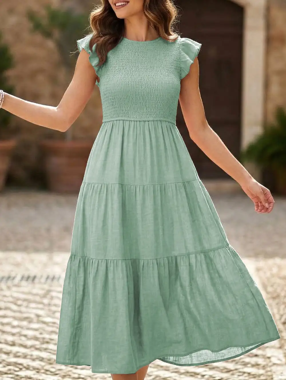 Flutter Sleeve Tiered Mini Dress