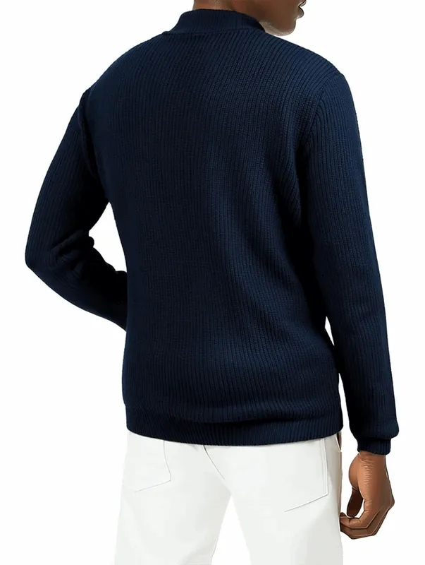 Navy Blue Zip Front Sweater