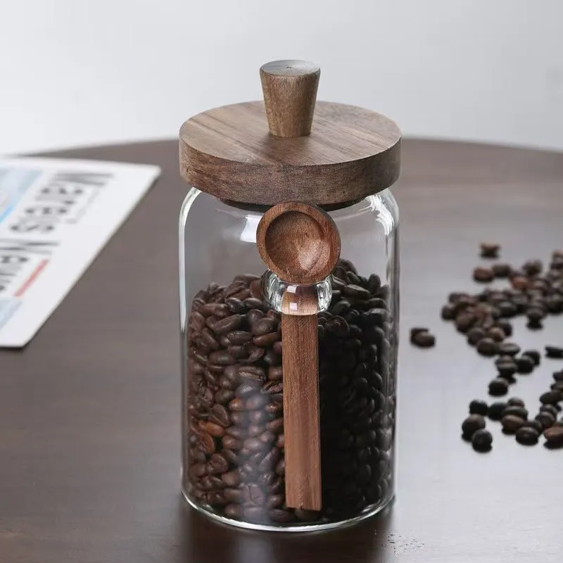 Oak Glass Airtight Storage Jar