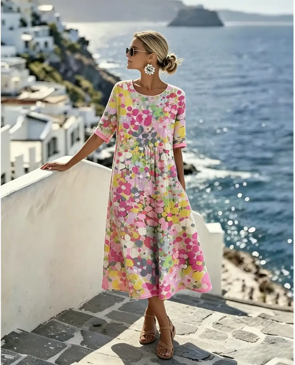 ✨Hot Sale ✨50% OFF ✨Colour Bloom Watercolor Milk Silk Dress