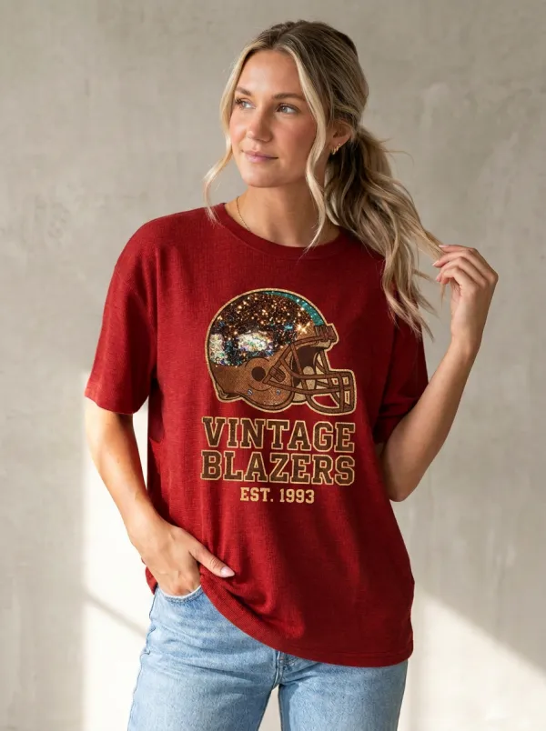 Women's Classic Gridiron Helmet Ball Vintage Crewneck T-Shirt
