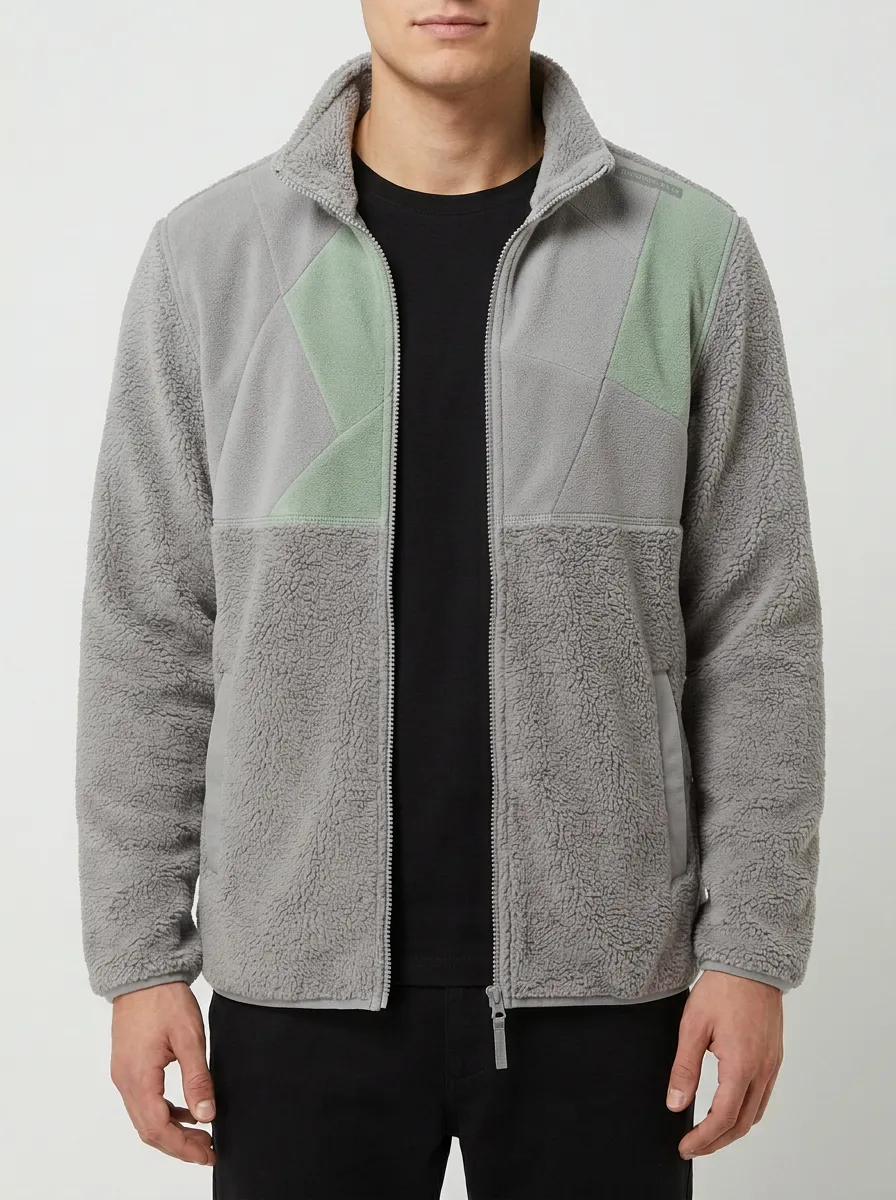 Geometric Colorblock Fleece Jacket