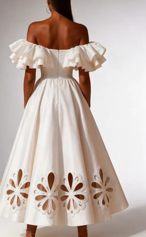 Liliana Cutout Off-Shoulder Ruffle Midi Dress