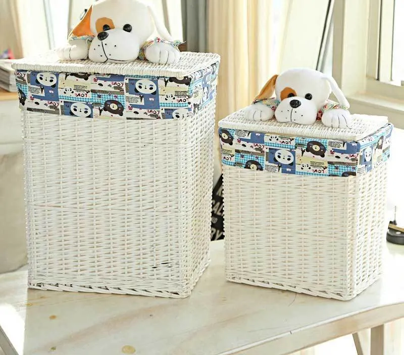 Modern Lidded  Wicker Cotton Laundry Basket