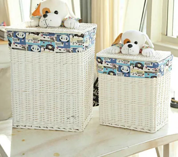 Modern Lidded  Wicker Cotton Laundry Basket