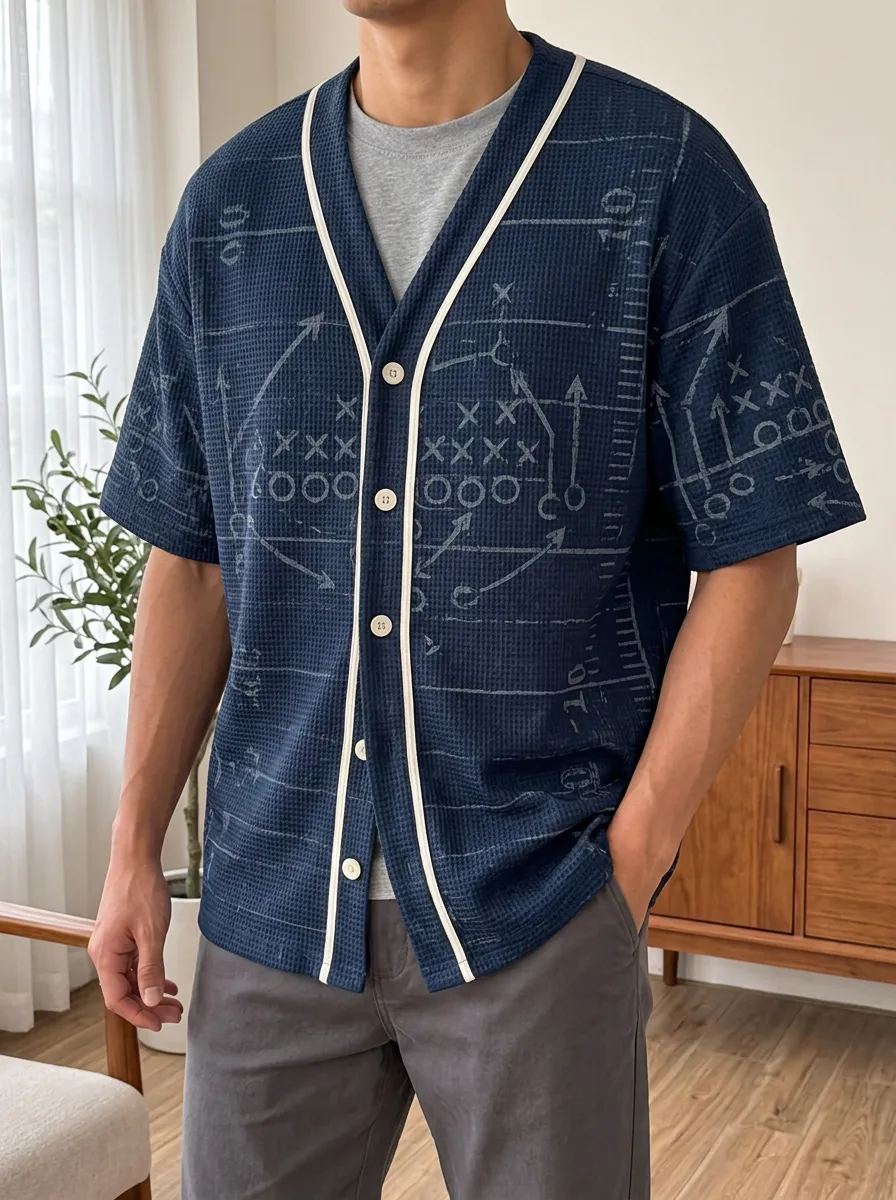 Men's Heritage Football Playbook Waffle Knit Printed V-Neck Shirt