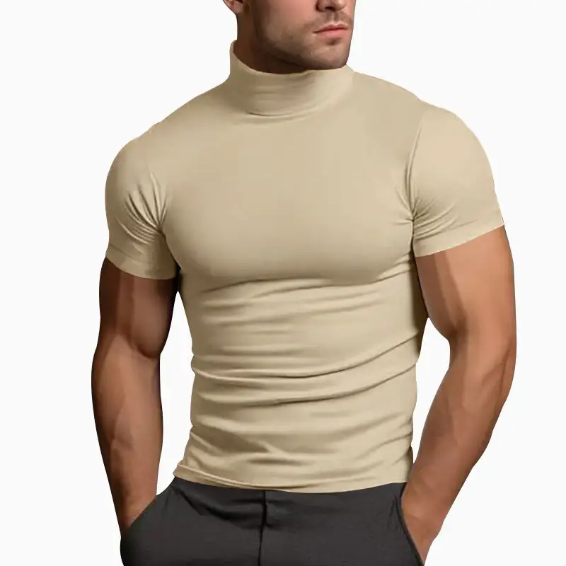 Men's Body-hugging Short-Sleeve Roll-Neck Shirt Stretch Jersey