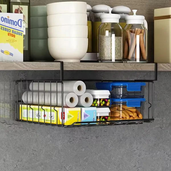 Under-Shelf Black Wire Storage Basket