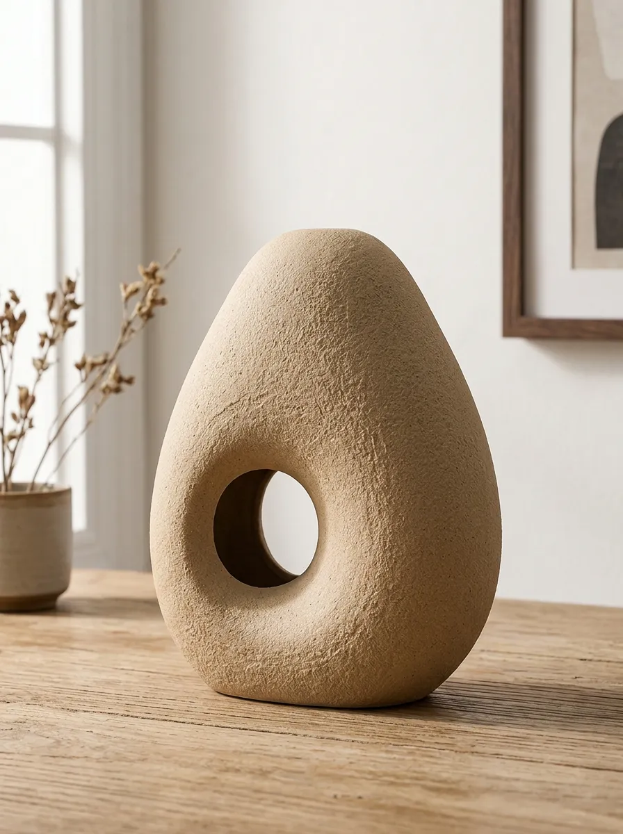 Modern Minimalist Home Decor Textured Beige Hollow Ceramic Vase