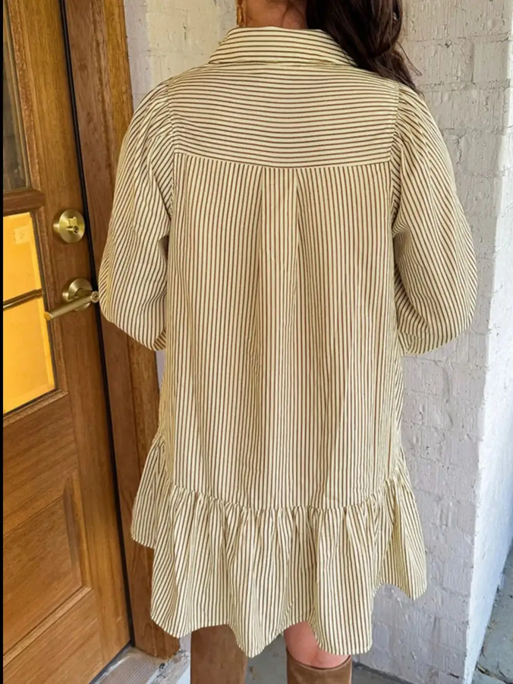 Striped Long Sleeve Collared Mini Dress