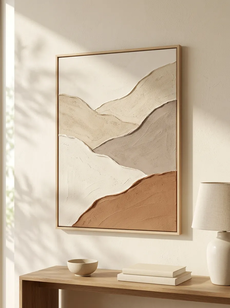 Calm Modern Minimalist Neutral Abstract Landscape Textured Printed Wall Art