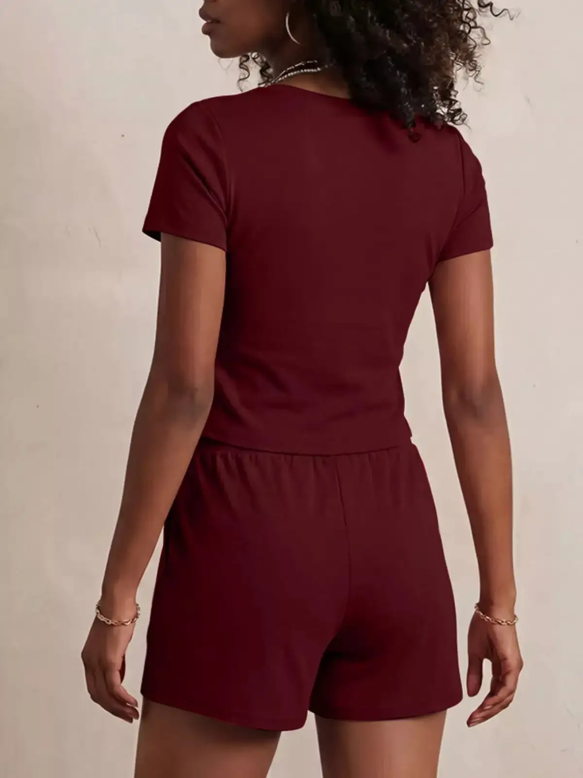 Drawstring Pocketed Tee and Shorts Matching Set