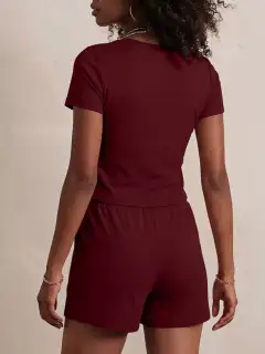 Drawstring Pocketed Tee and Shorts Matching Set