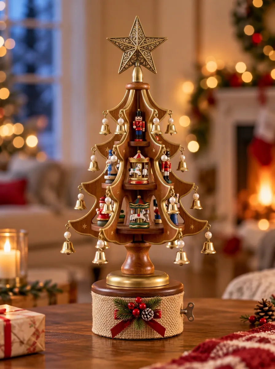 Nutcracker Carousel Wooden Christmas Tabletop Tree