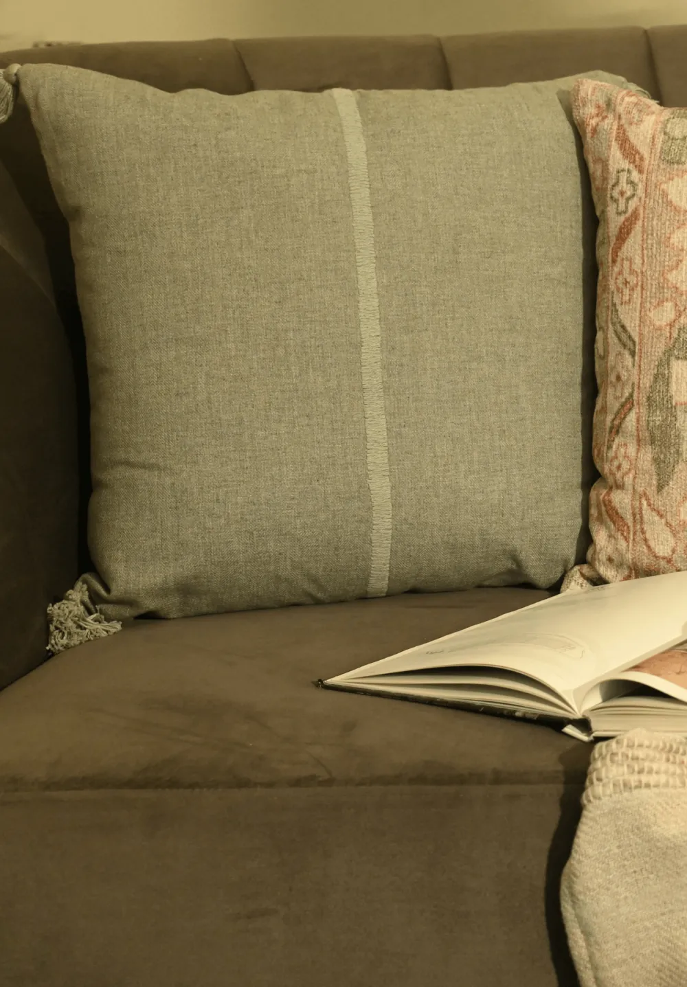 Embroidered Striped Cotton Linen Decorative Cushion Cover