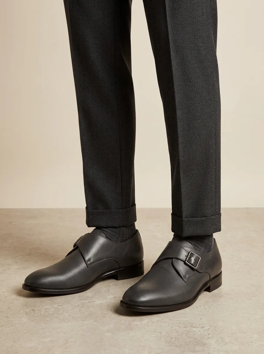 Men's Business Formal Perforated Leather Single Monk Strap Shoes