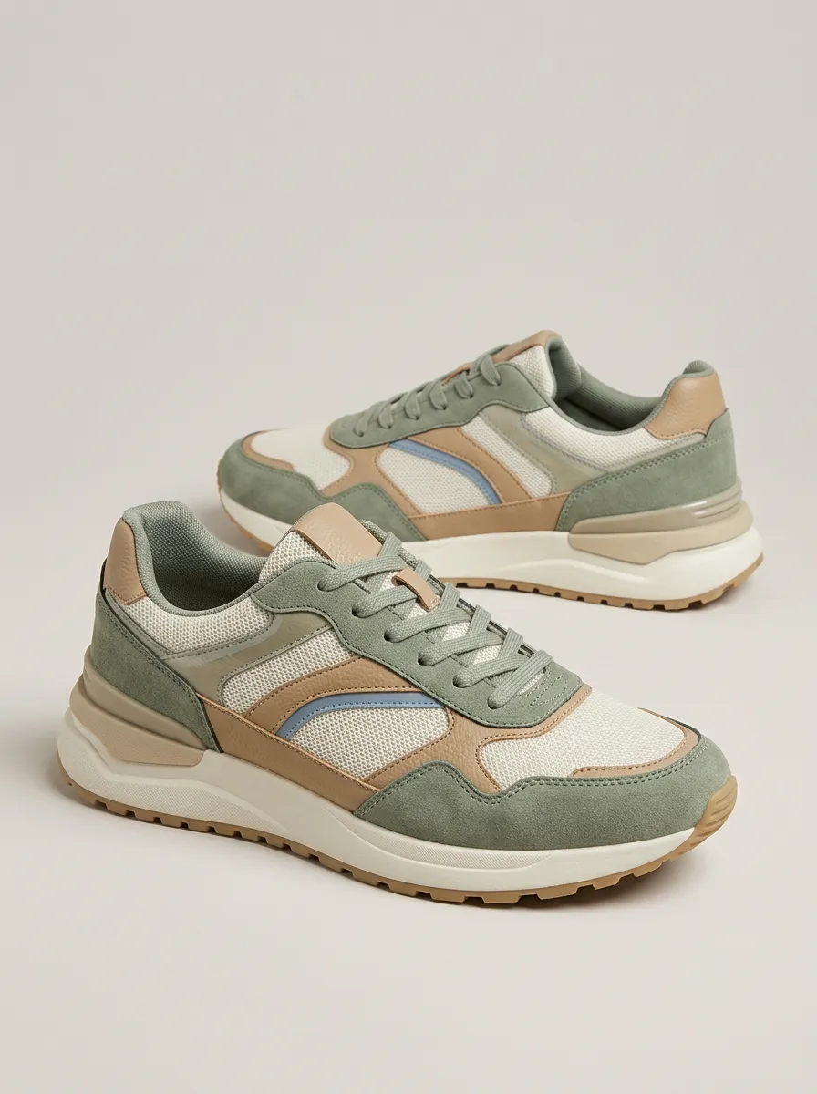 Unisex Casual Colorblock Suede Mesh Sneakers