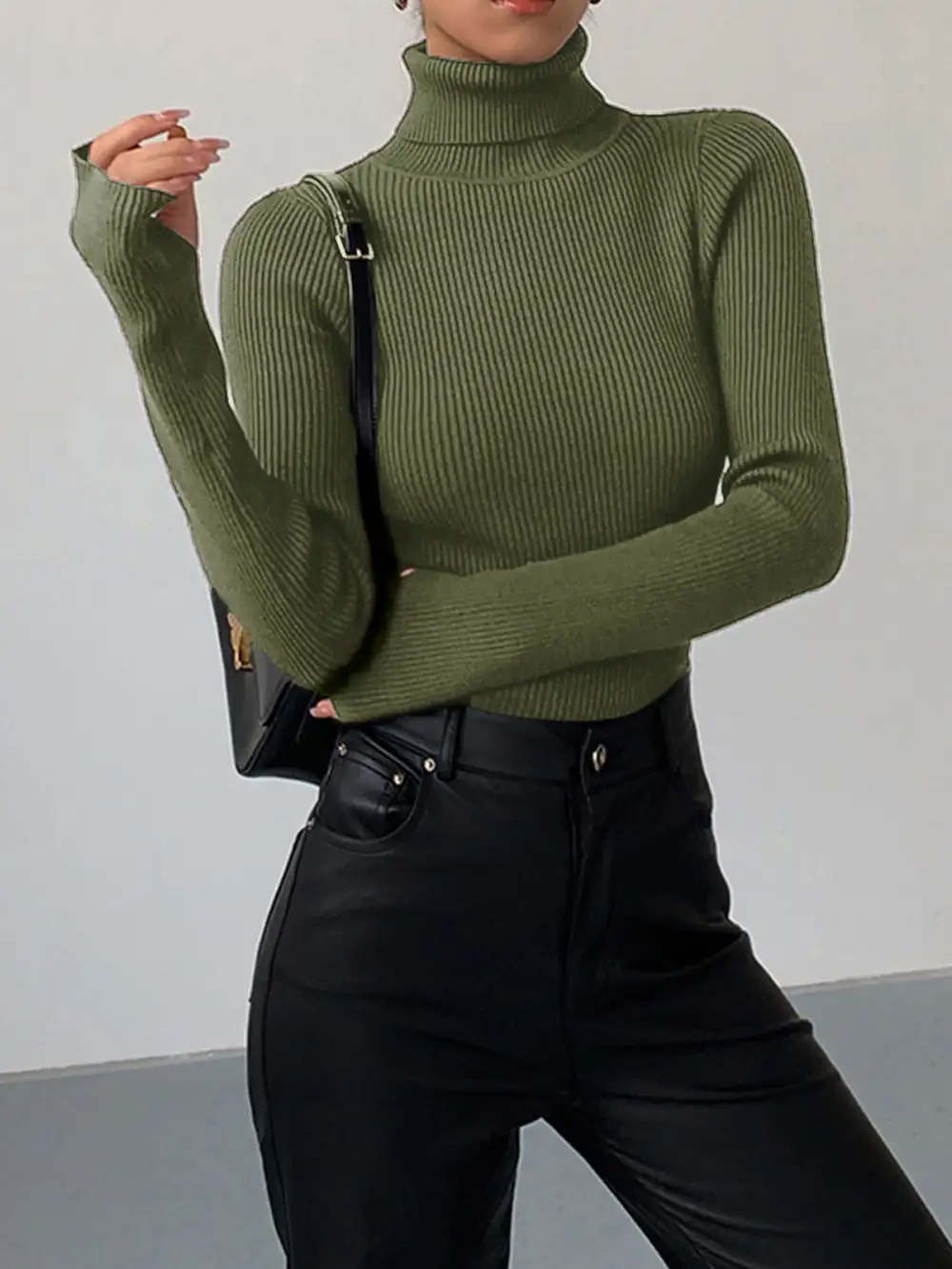 Spring Stylish Ribbed Turtleneck Sweater