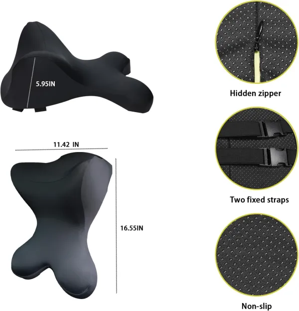 Car Neck Pillow for Driving Car Headrest Pillow Soft Memory Foam Neck Pillow for Car with Adjustable Strap and Removable Cover, Ergonomic Design for Car, Office Chair, Gaming Chair