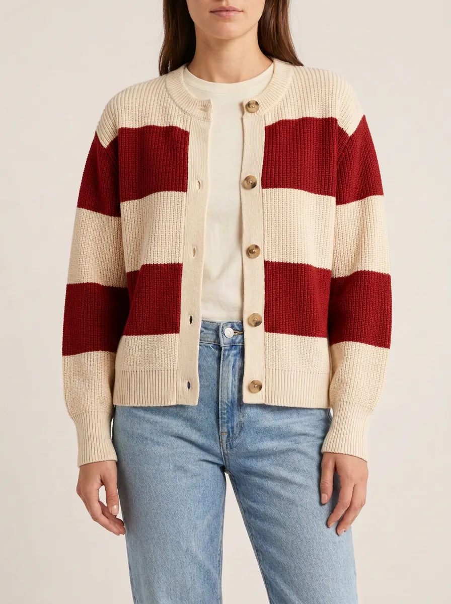 Ribbed Rugby Striped Knit Cardigan