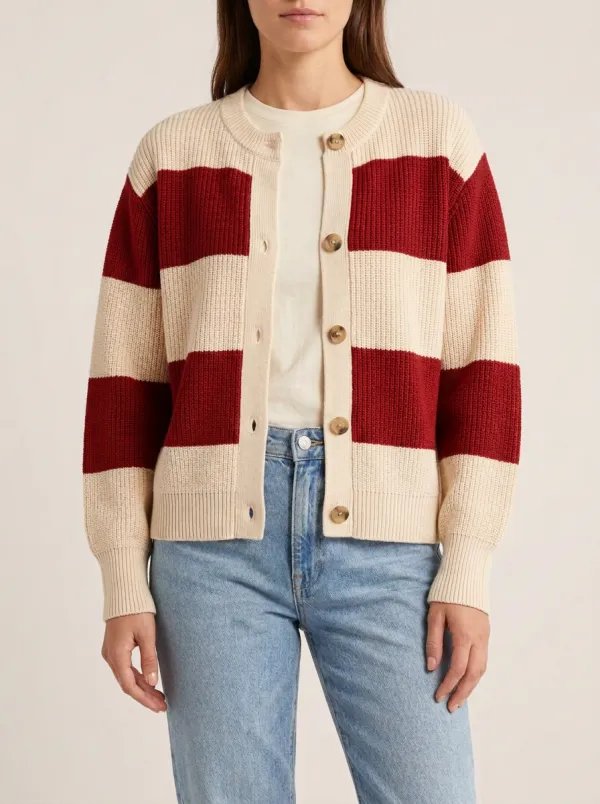 Ribbed Rugby Striped Knit Cardigan