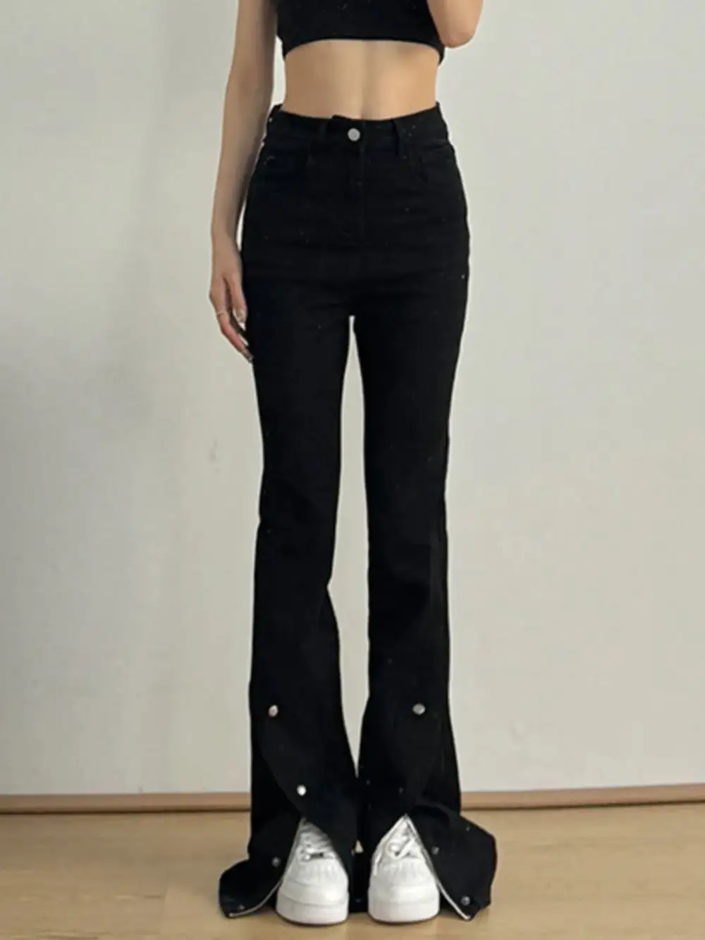 High Waist Flare Leg Slit Denim Jeans
