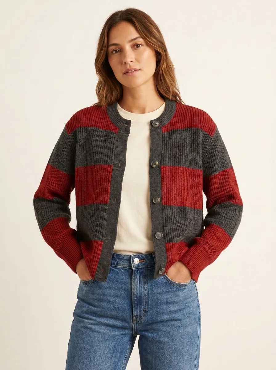 Retro Sport Rugby Striped Knit Cardigan